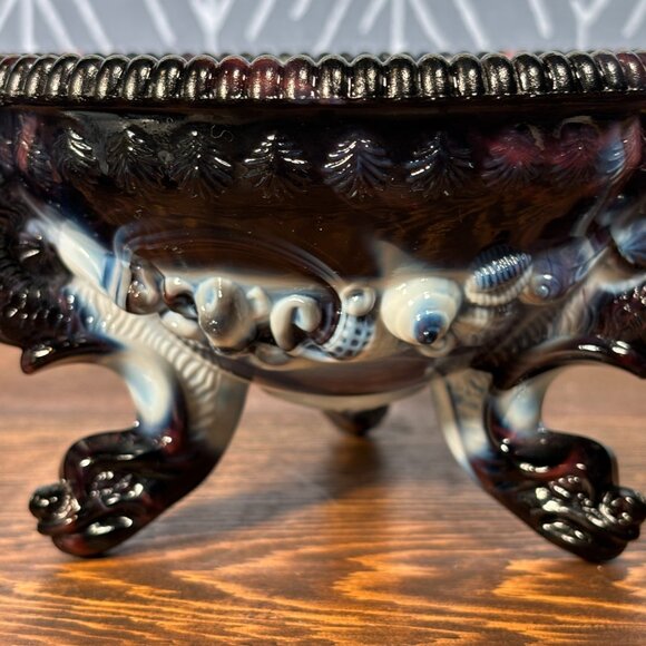 Vintage Westmoreland Argonaut Slag Glass Covered Trinket Dish Coastal Shell Dish - Picture 16 of 16